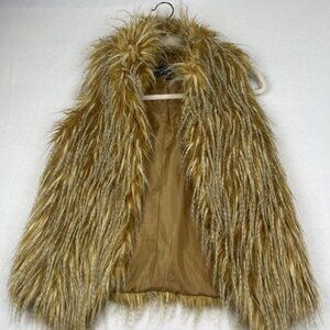 Donna Salyer's 'Fabulous Furs'~Shaggy Tan Faux Fur Vest~Size Small